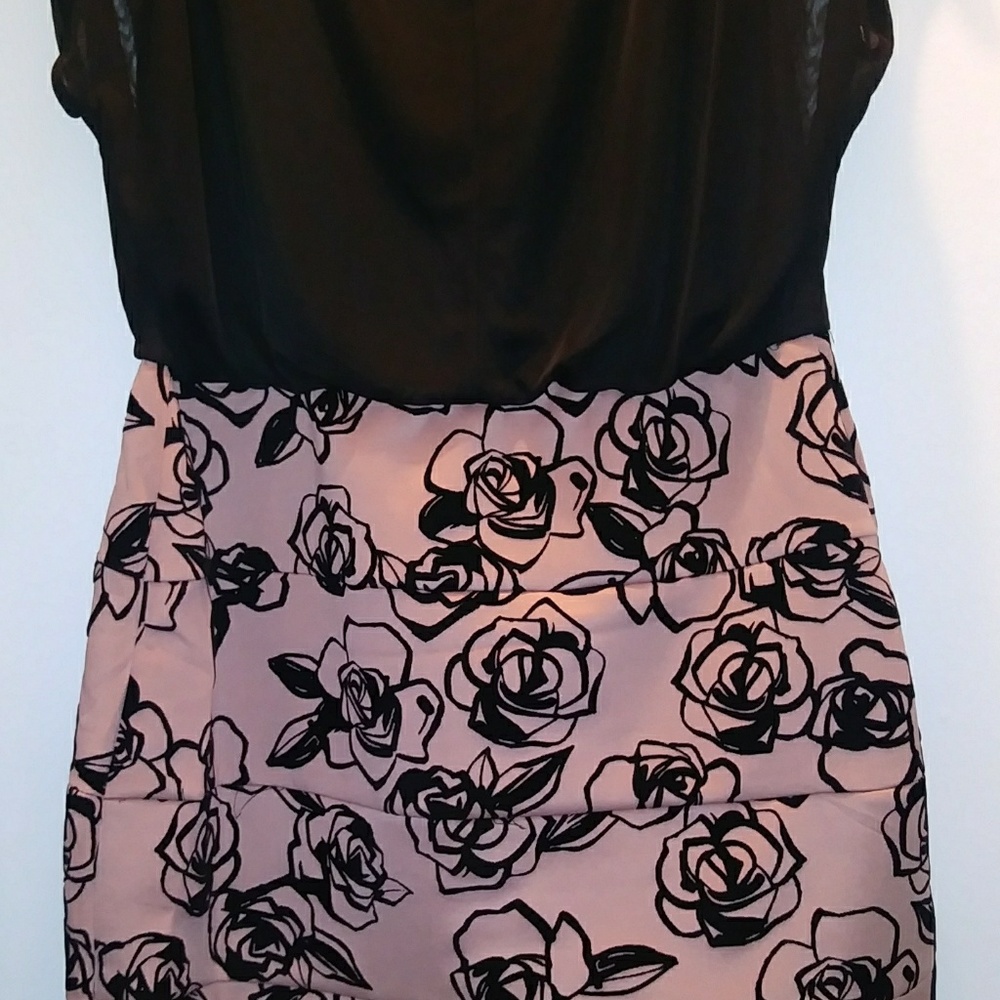 Black and Peach Floral Print Dress